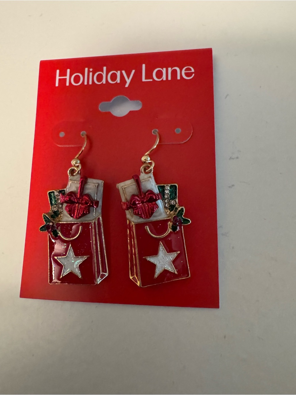 Holiday Lane Red Gift Bag Dangle Earrings - Festive Holiday Jewelry